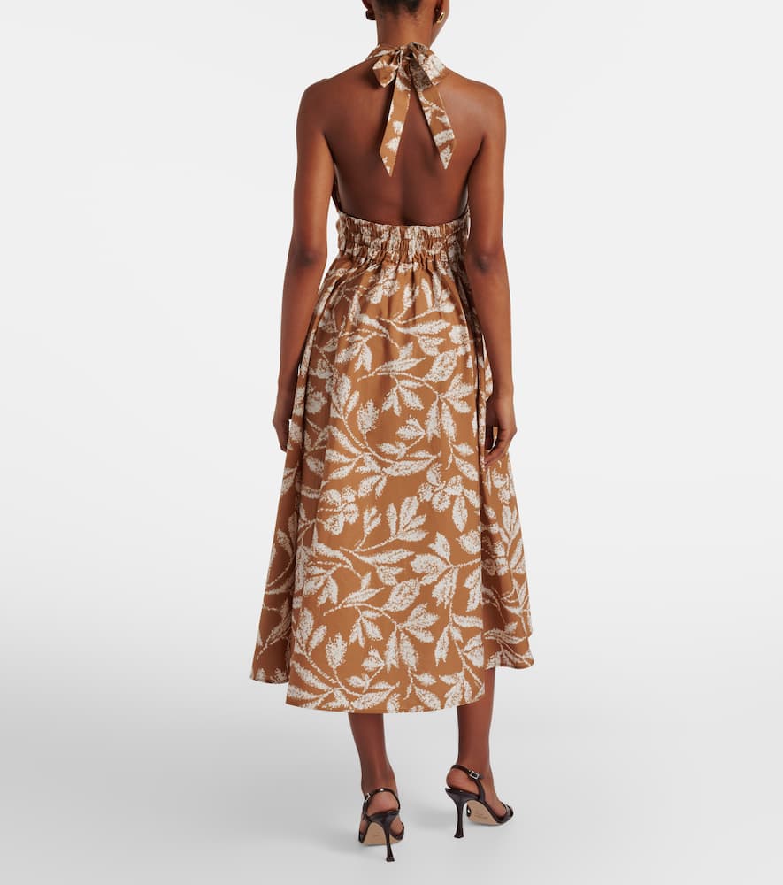 Halterneck printed cotton midi dress