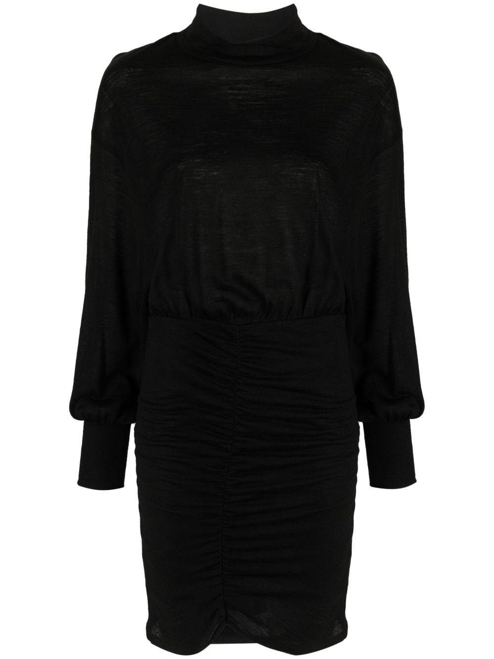 Ruched wool-blend dress - Black