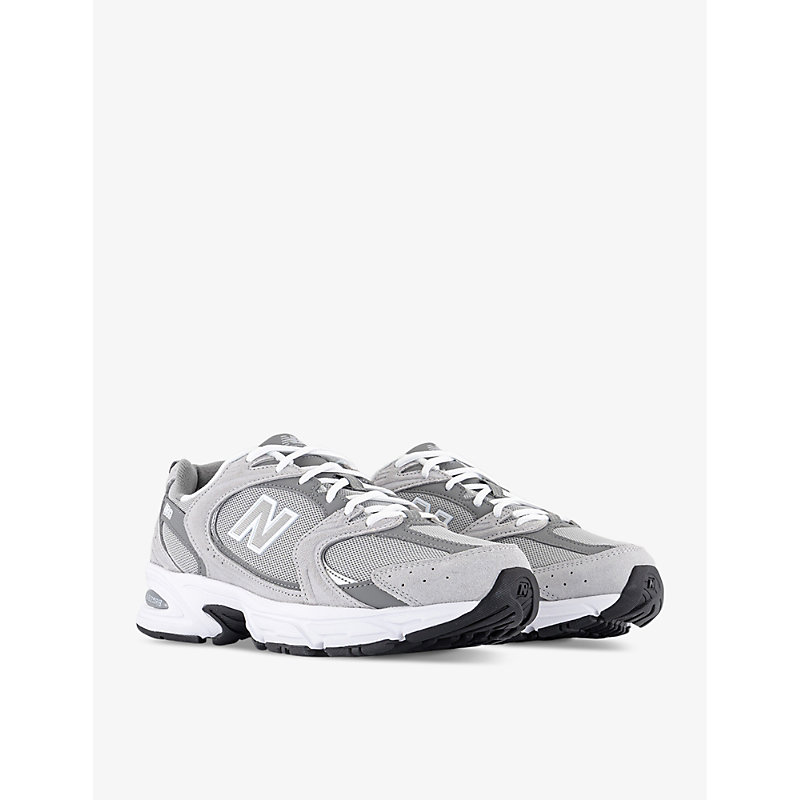 Mens Raincloud Grey White MR530 Logo-embossed Leather and Mesh Low-top Trainers
