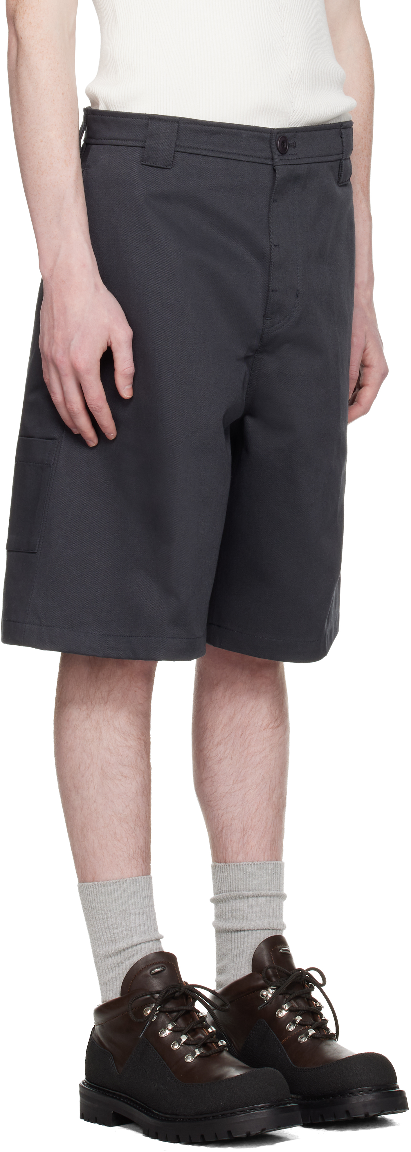Navy Cotton Blend Stitch Pointed Bermuda Shorts