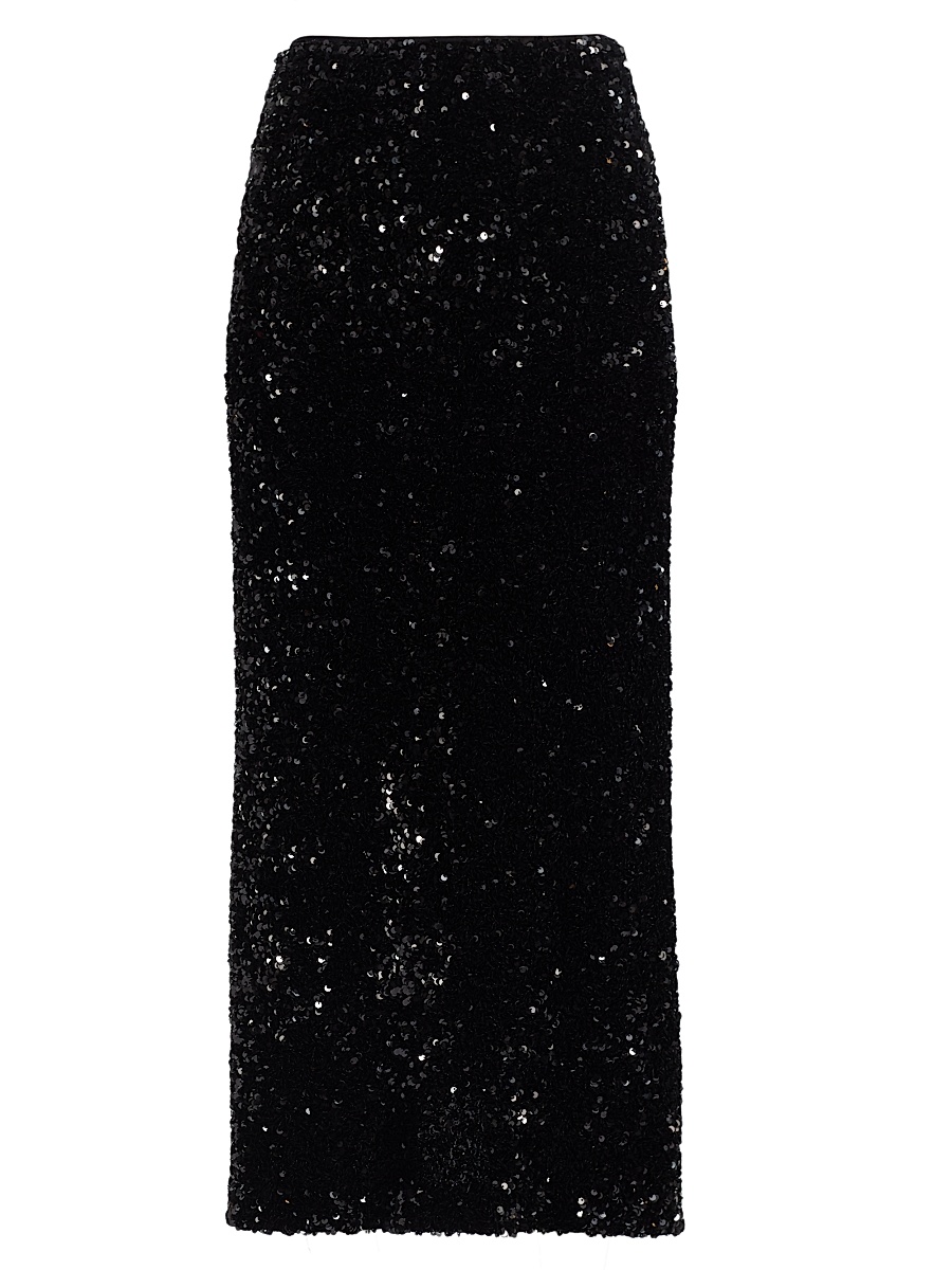 Women's Sequin Velvet Column Maxi Skirt - Black