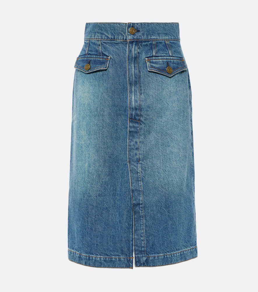High-rise denim midi skirt