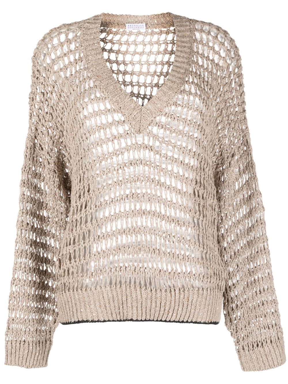 Open-knit V-neck jumper - Neutrals