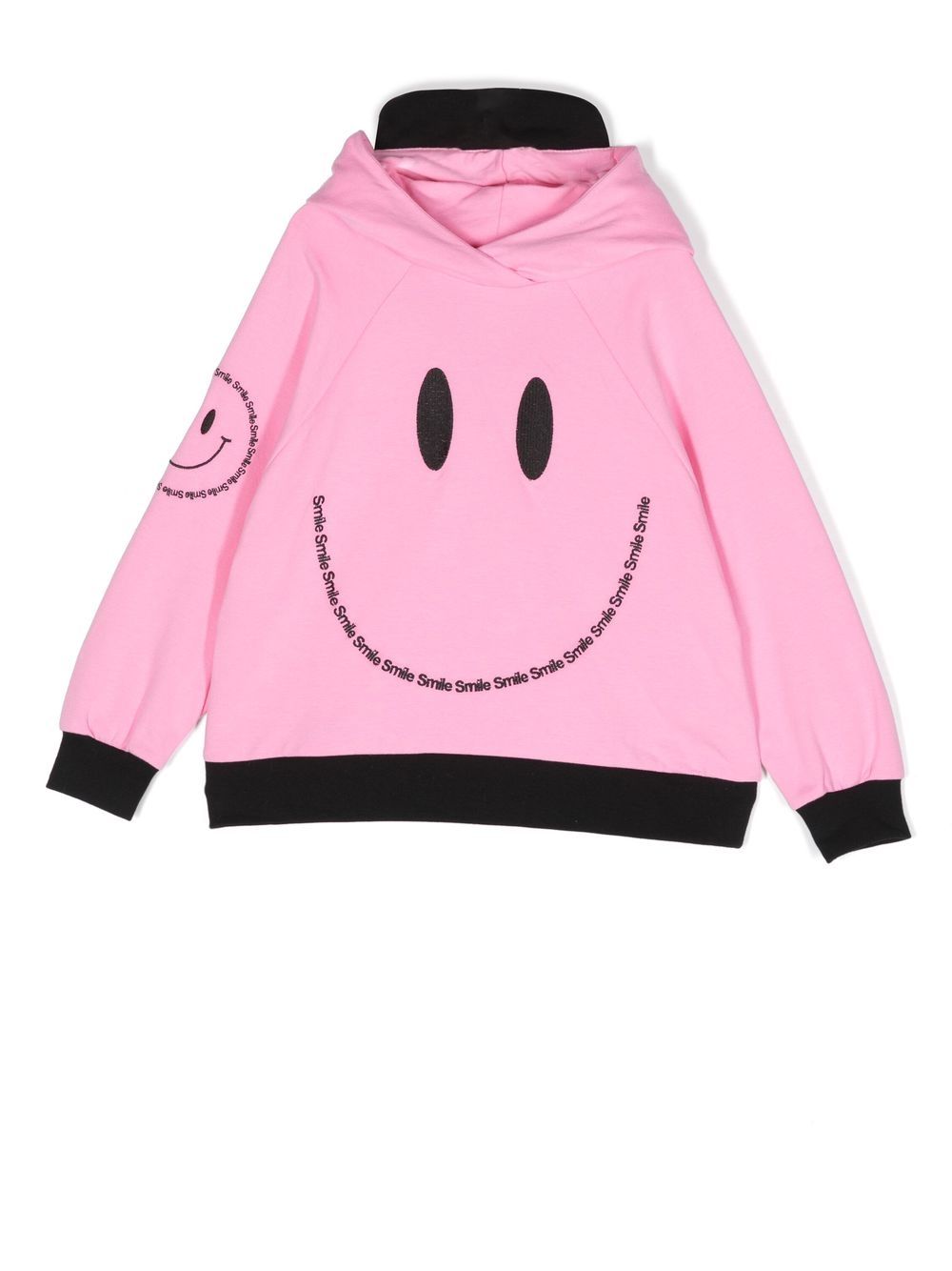 Smile-print cotton hoodie - Pink