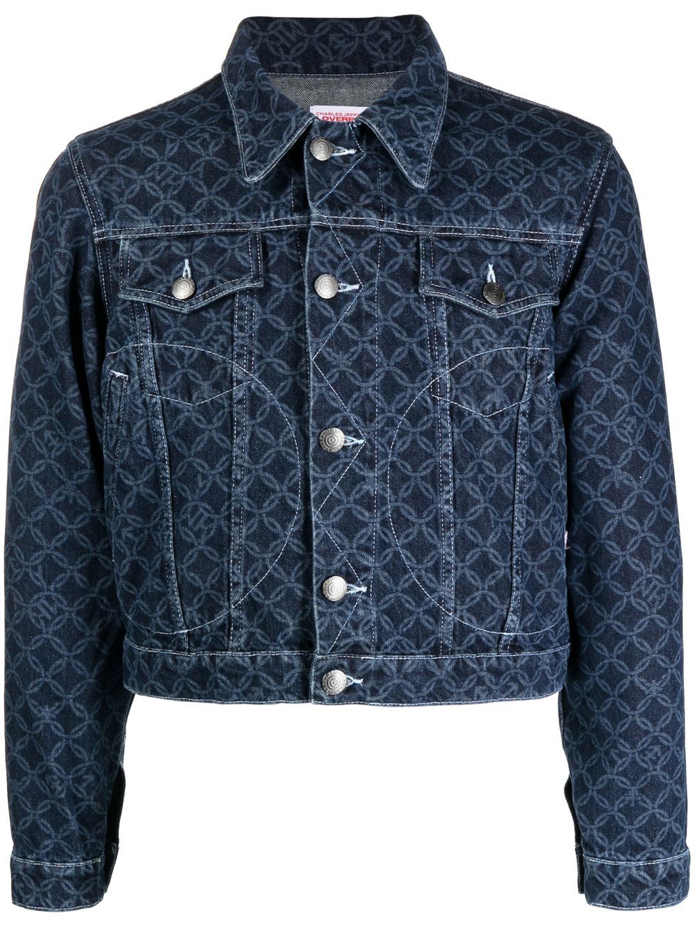 Etchen-print denim jacket - Blue