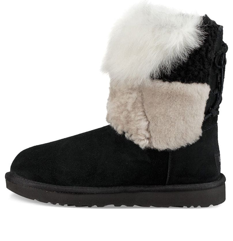 (WMNS) Classic Short Patchwork Fluff Stay Warm Cozy Fleece Lined Black