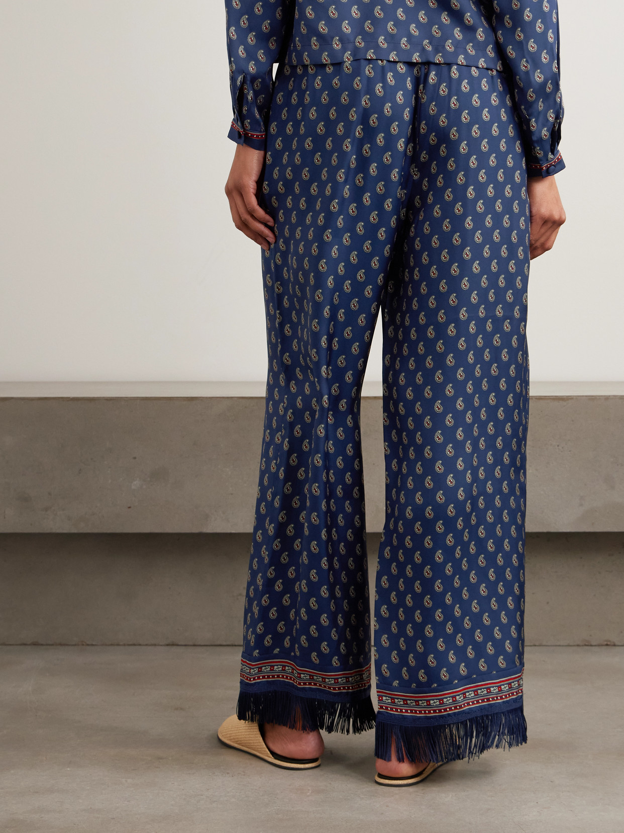 Lavon Fringed Paisley-print Silk Straight-leg Pants - Blue