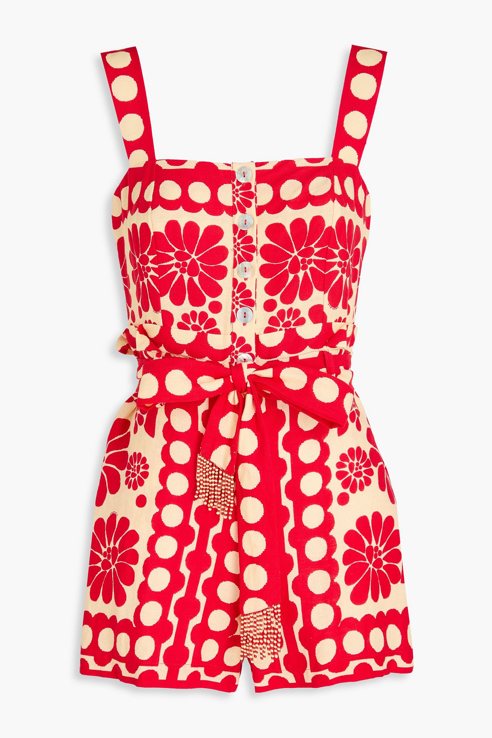 Printed linen-blend playsuit - Red - S