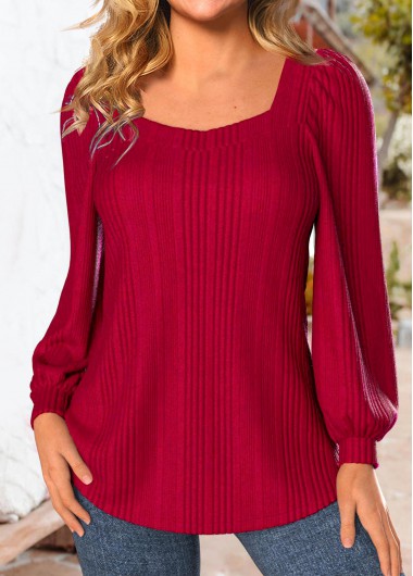 Modlily Red Long Sleeve Square Neck Sweatshirt
