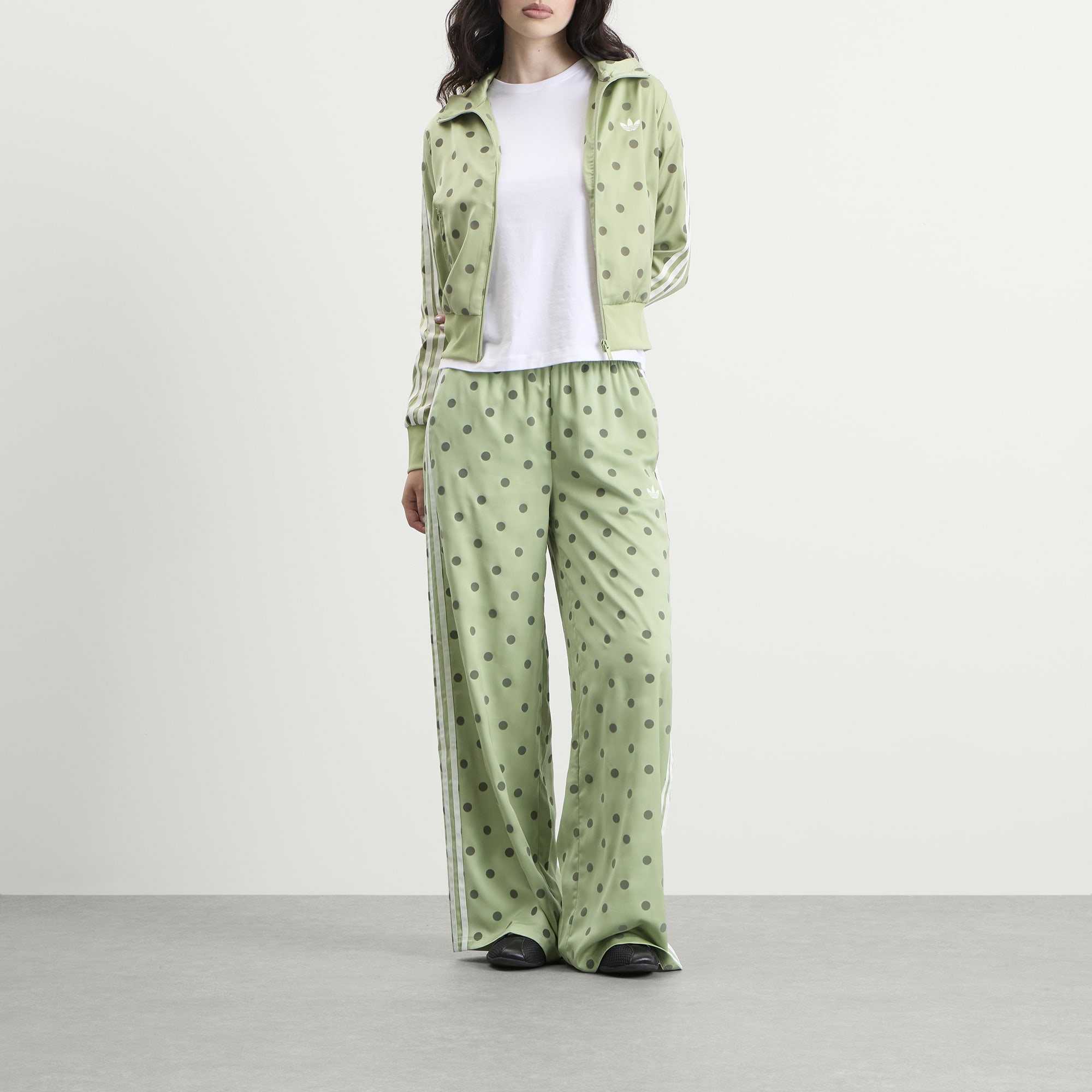 Women's Satin Polka Dots Wide Leg Pant in Magic Lime