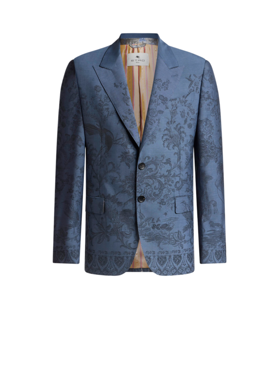 Single-breasted Wool Jacquard Jacket With Flora And Fauna Motif