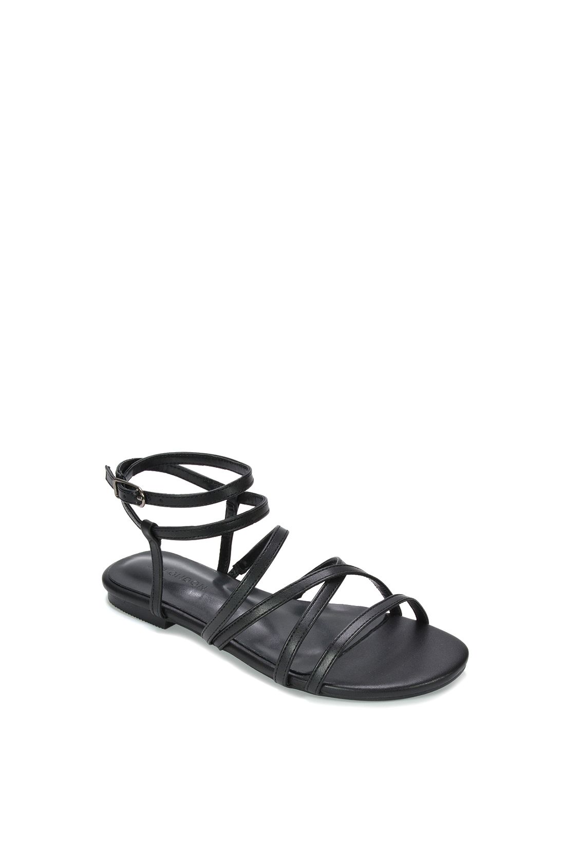 Xy London 'lyra' Flat Gladiator Strappy Sandals With Open Toe In Black
