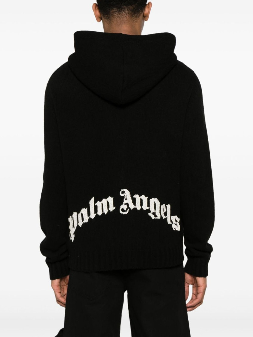Logo-intarsia zip hoodie - Black
