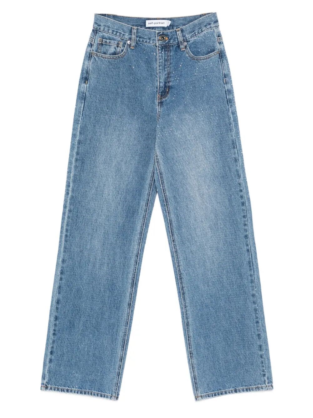 Rhinestone Denim Straight Leg Jeans Blue
