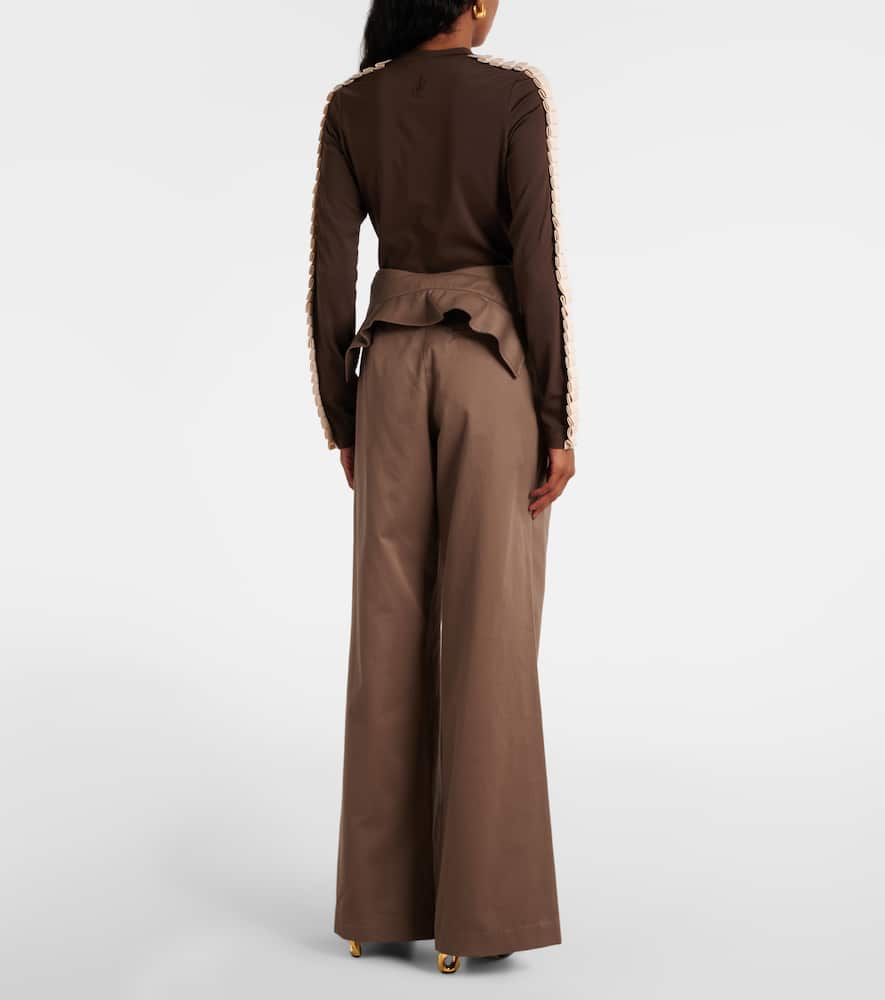 Cotton twill wide-leg pants