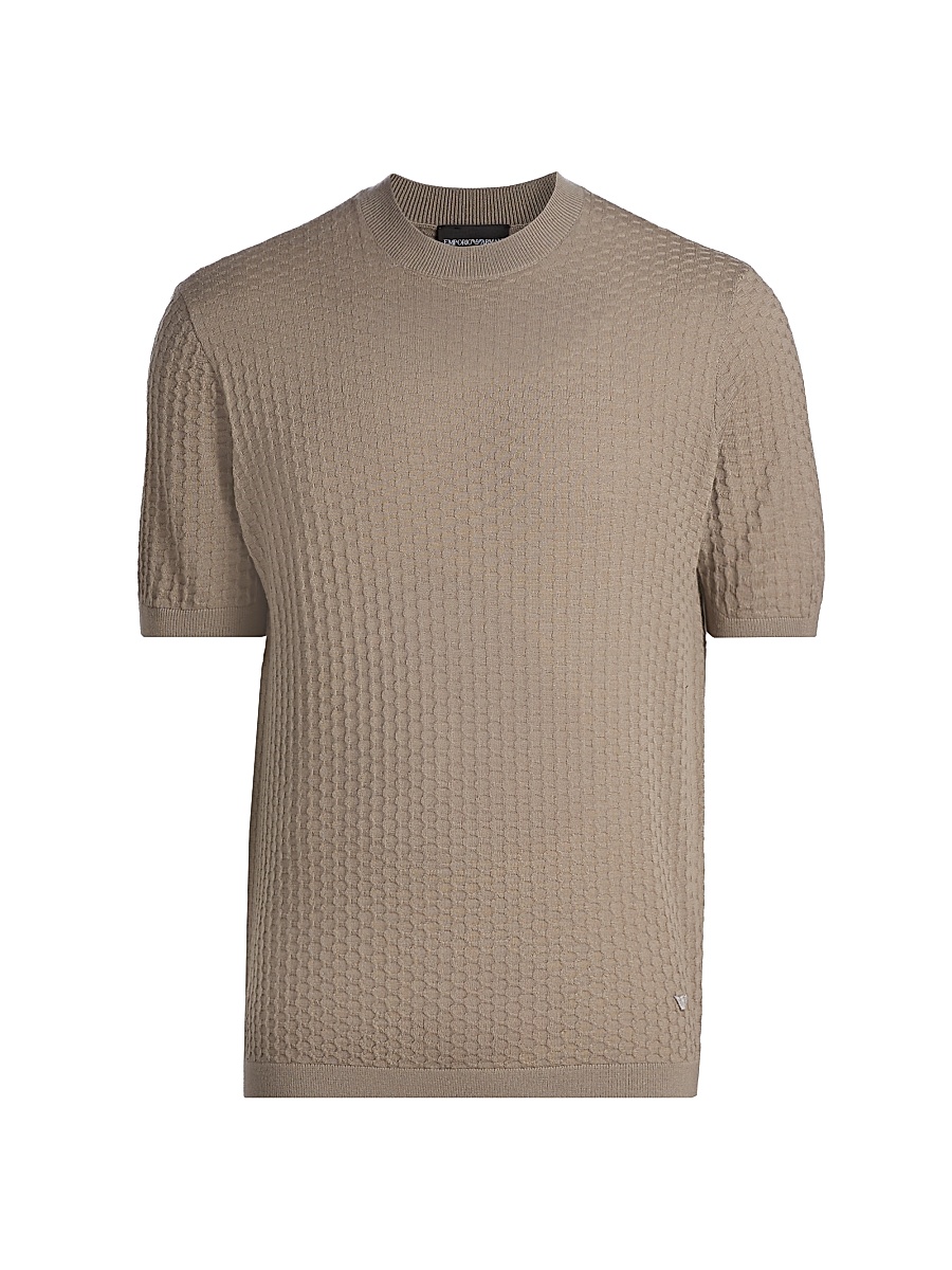 Men's Tonal Honeycomb Wool Crewneck Sweater - Tan