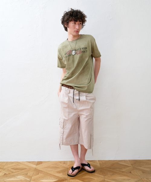 LAYERED CHECK CARGO SHORTS CREAM