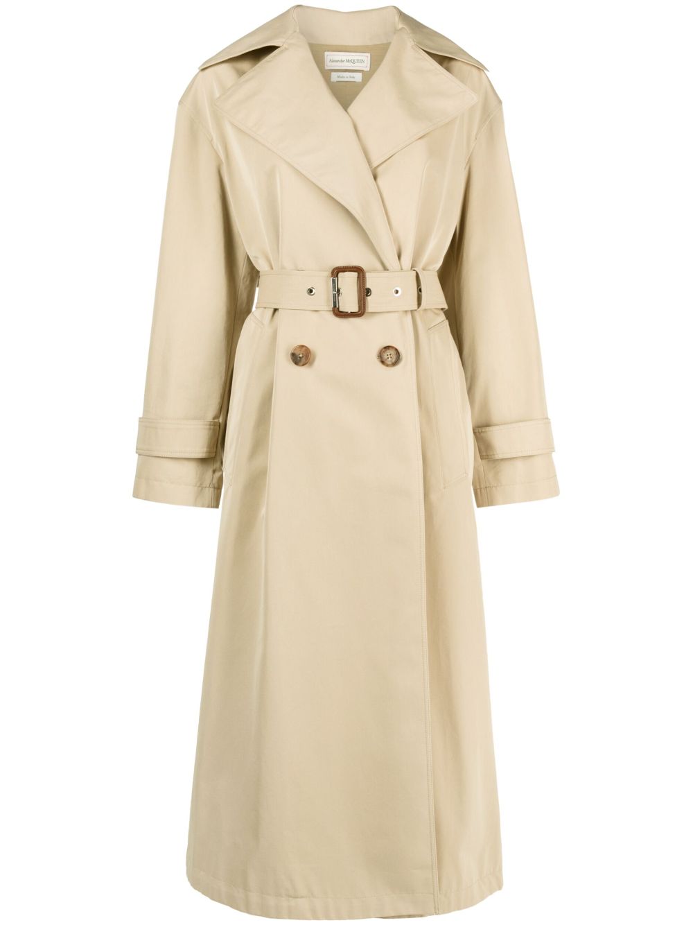 Cocoon-sleeved belted trench coat - Neutrals
