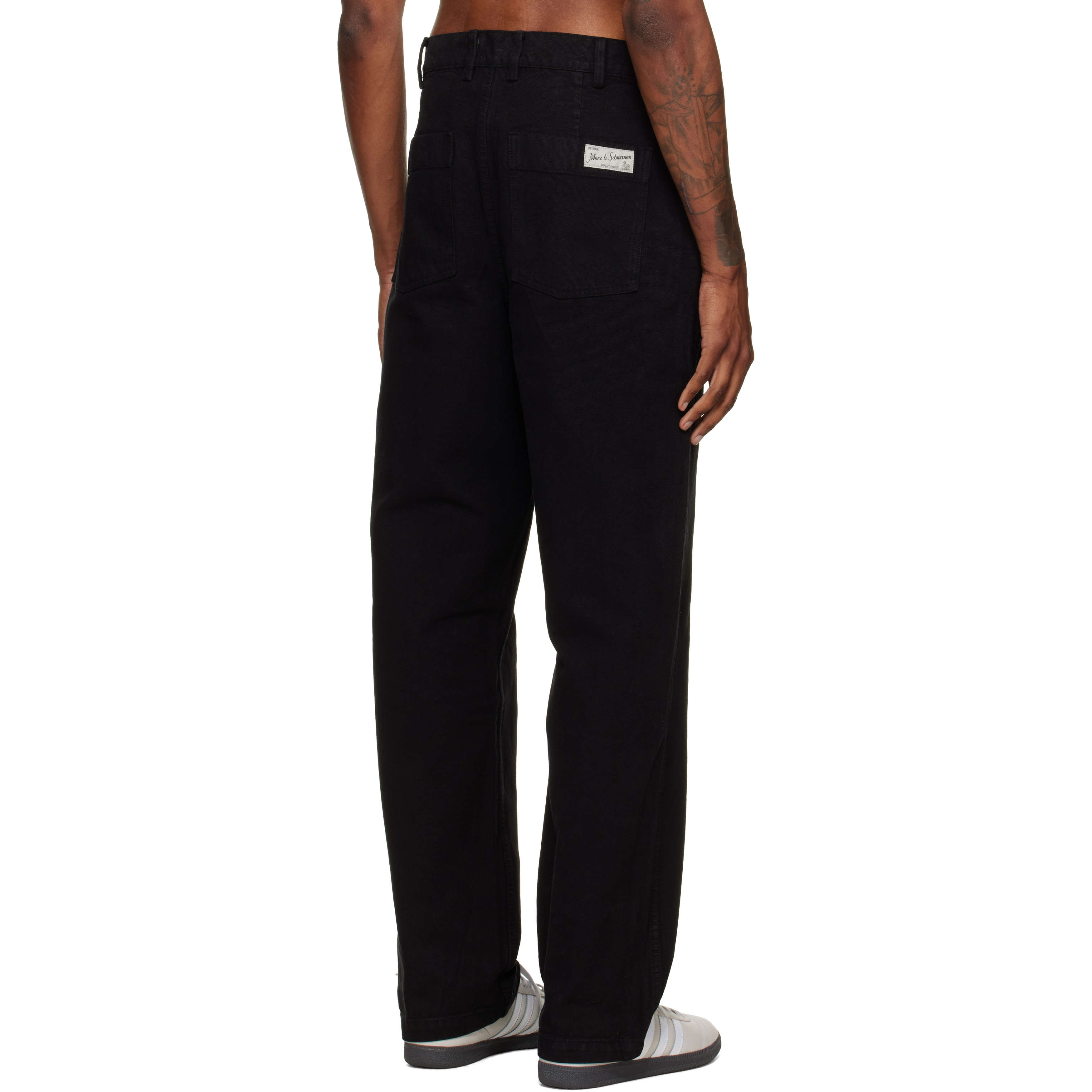 Black Cotton Canvas Straight Leg Trousers