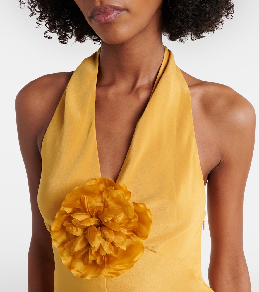 Floral-appliqué silk crêpe gown