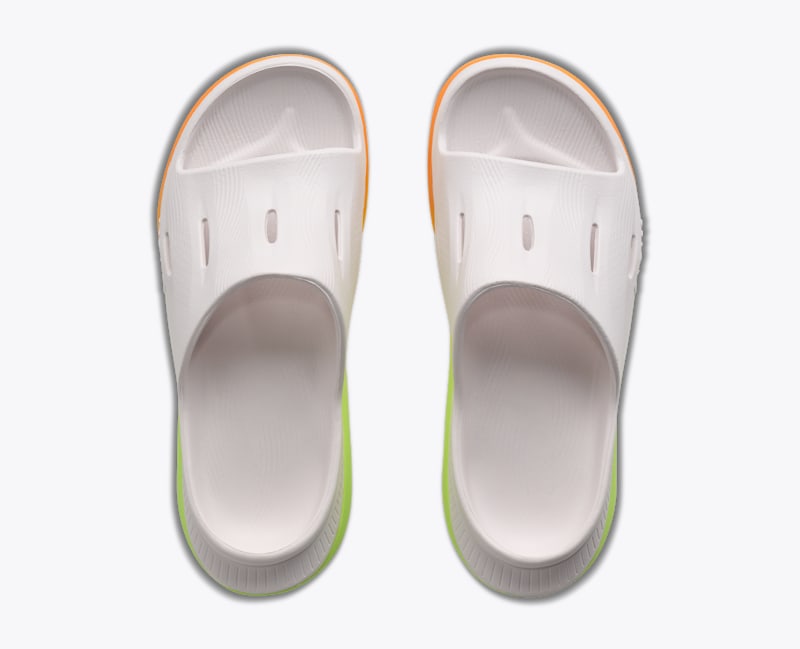 HOKA ORA Recovery Slide 3 Shoes in White/Neon Yuzu