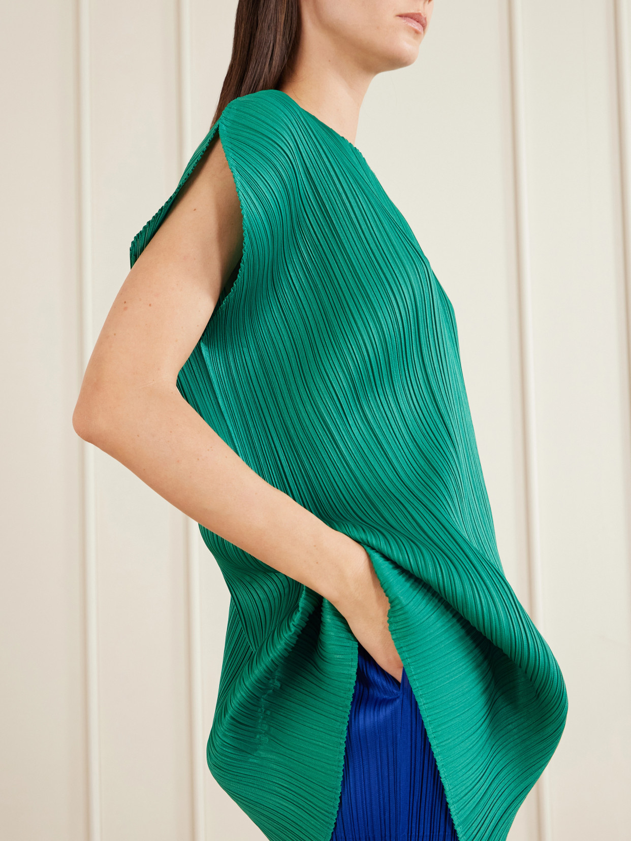 Plissé Mini Dress - Green