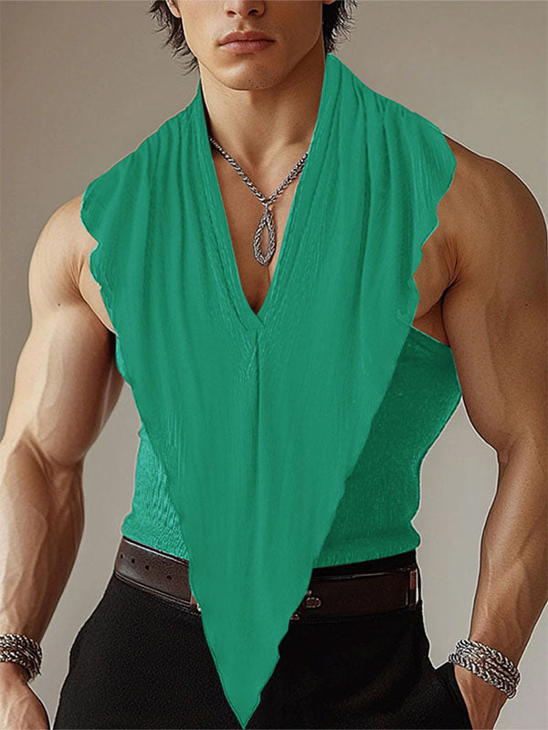 Mens Textured Knit V-Neck Tank SKUL08504 - Green / S