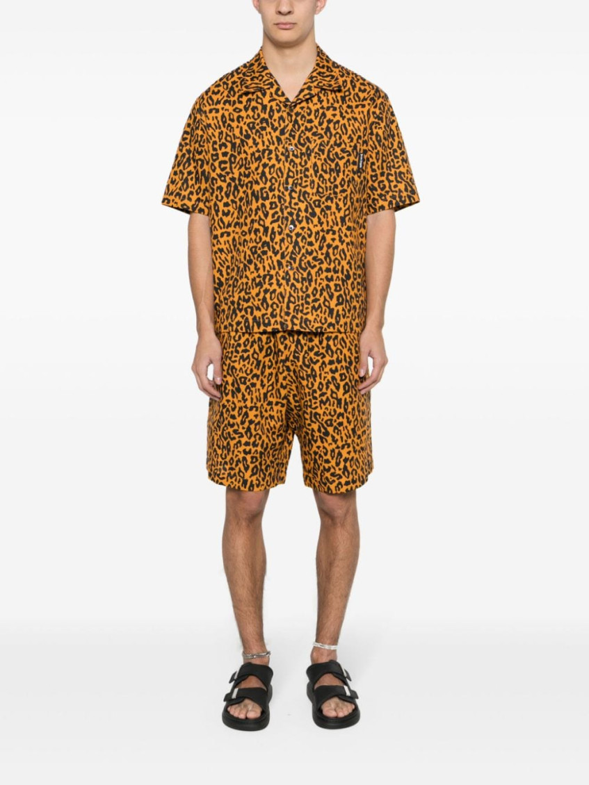 Leopard-print poplin shorts - Orange