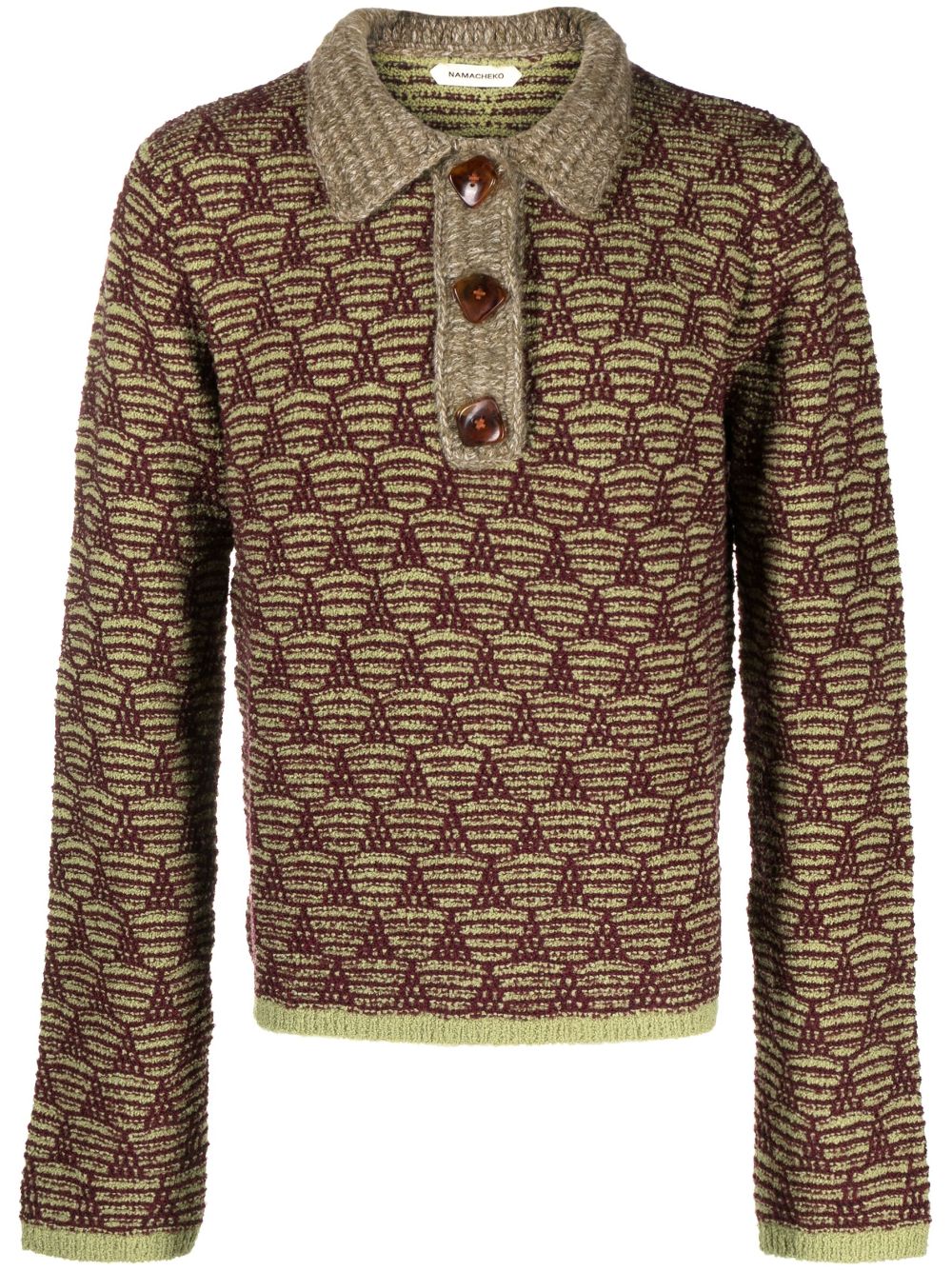 Patterned-jacquard knitted polo shirt - Green