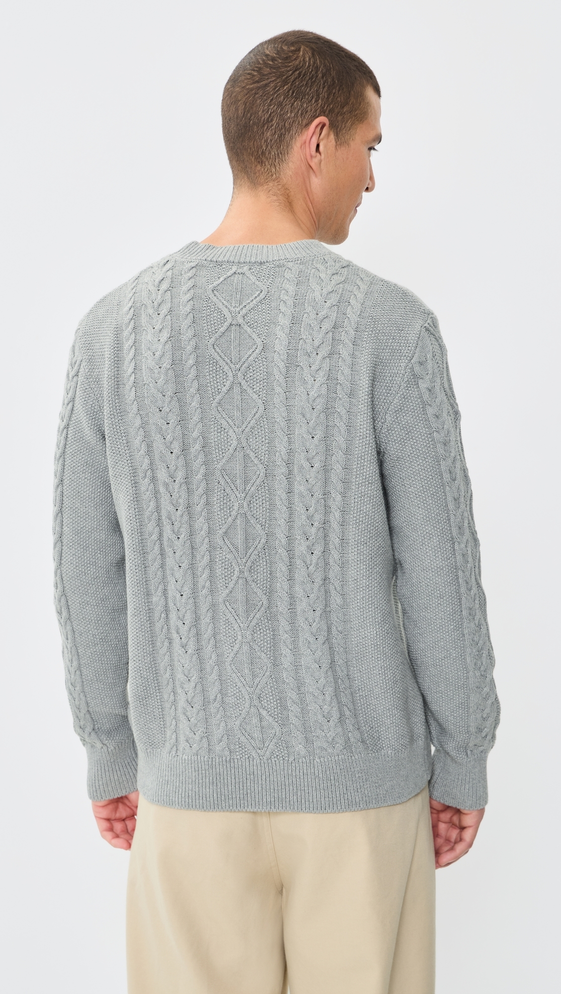 Andre Cable Knit Crewneck Sweater Heather Grey