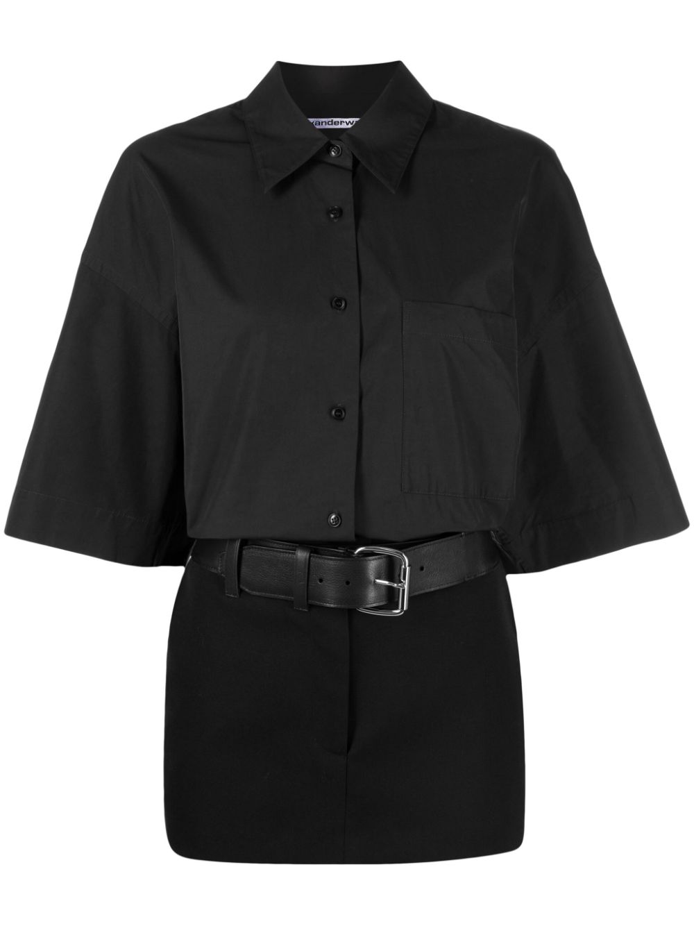 Belted shirt minidress - Black