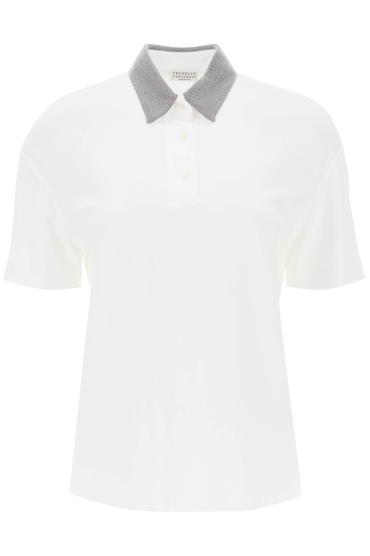 Stud-embellished cotton polo shirt - White