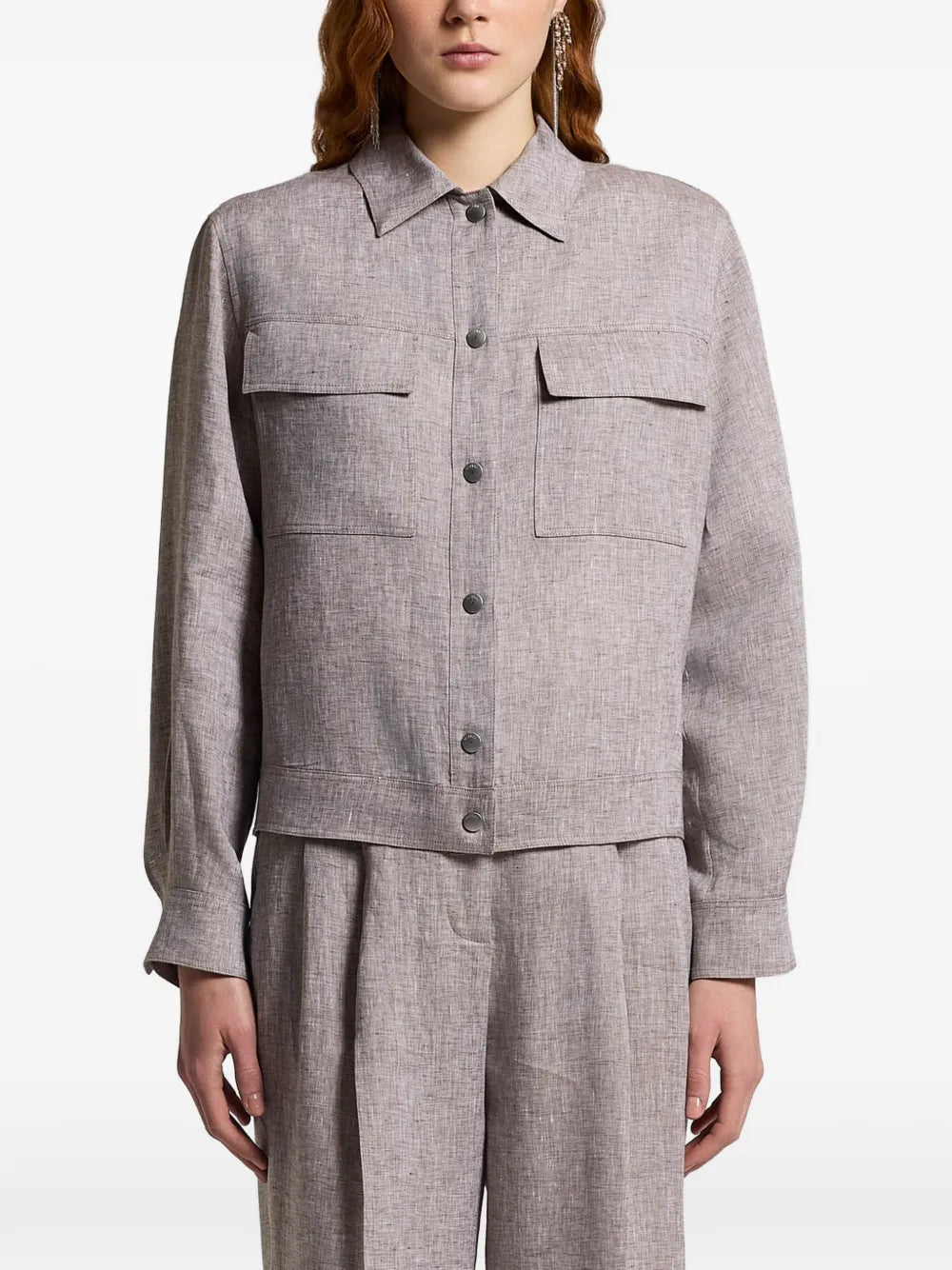 Flap-Pocket Linen Jacket — Beige