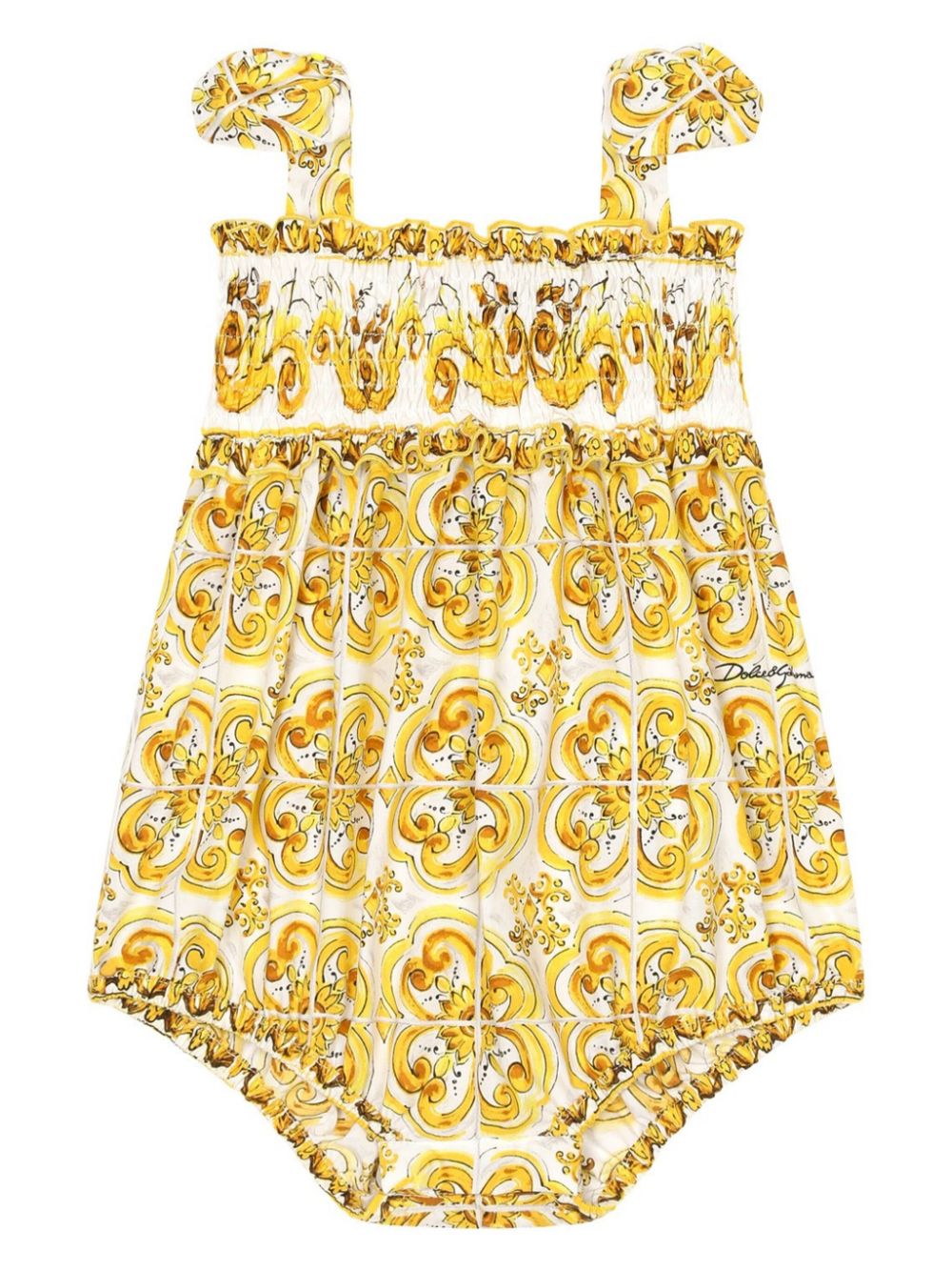 Majolica-print cotton romper - White