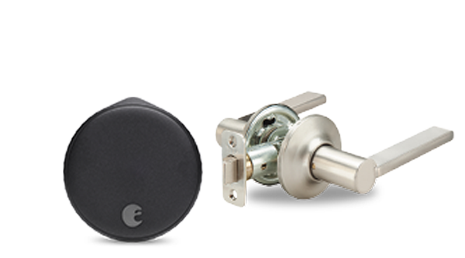 August Wi-Fi Smart Lock + Valdosta Lever in Satin Nickel - Matte Black