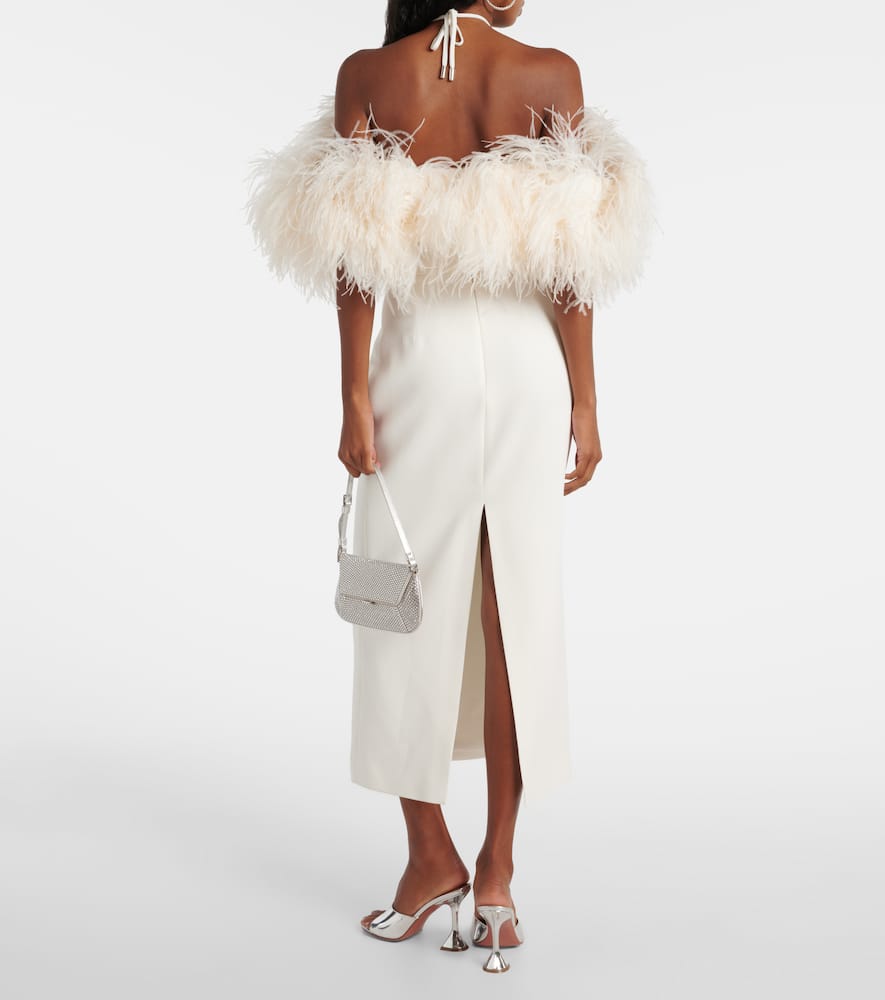 Feather-trimmed midi dress
