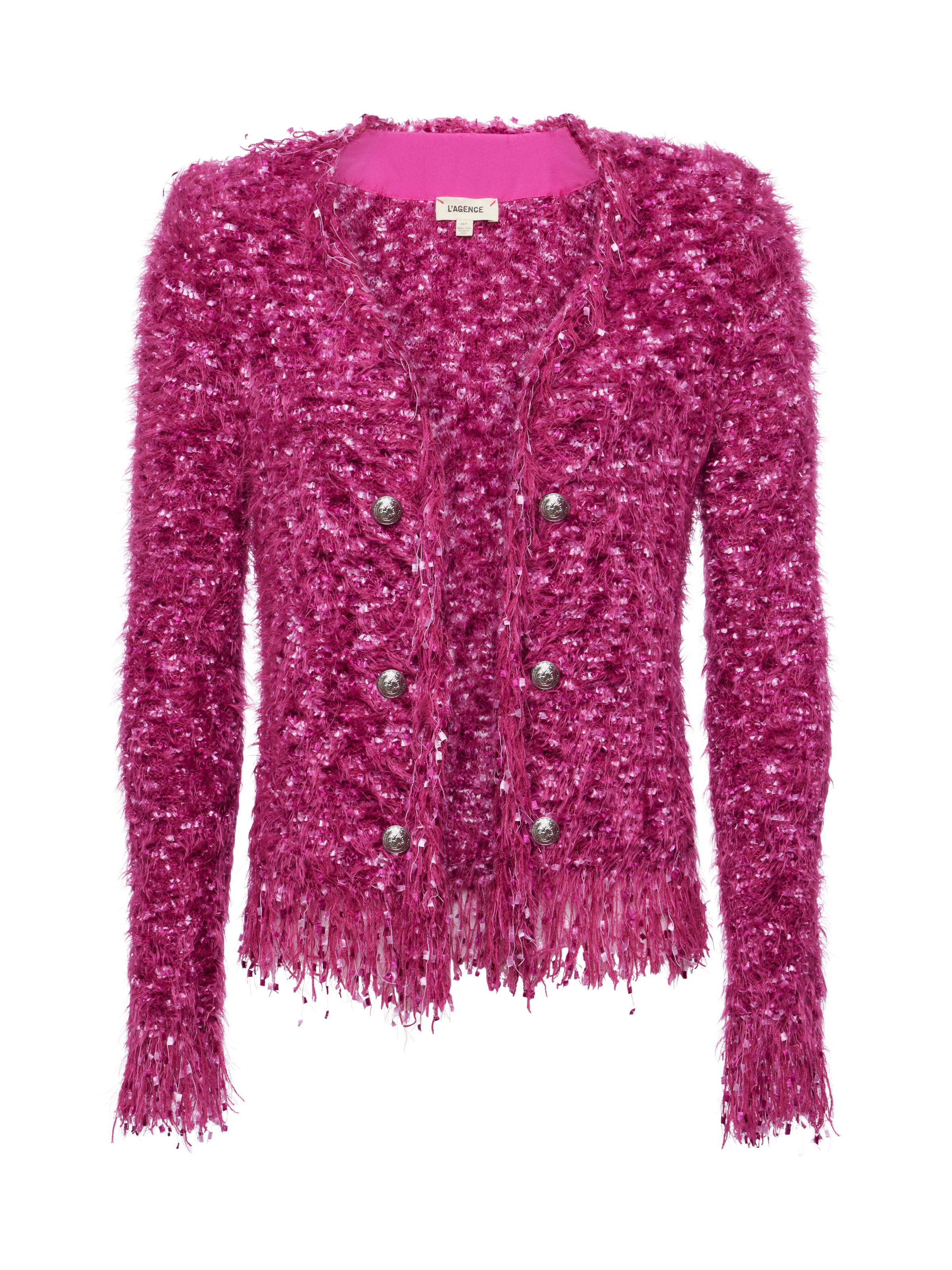 Azure Fringe Cardigan Blazer In Pink