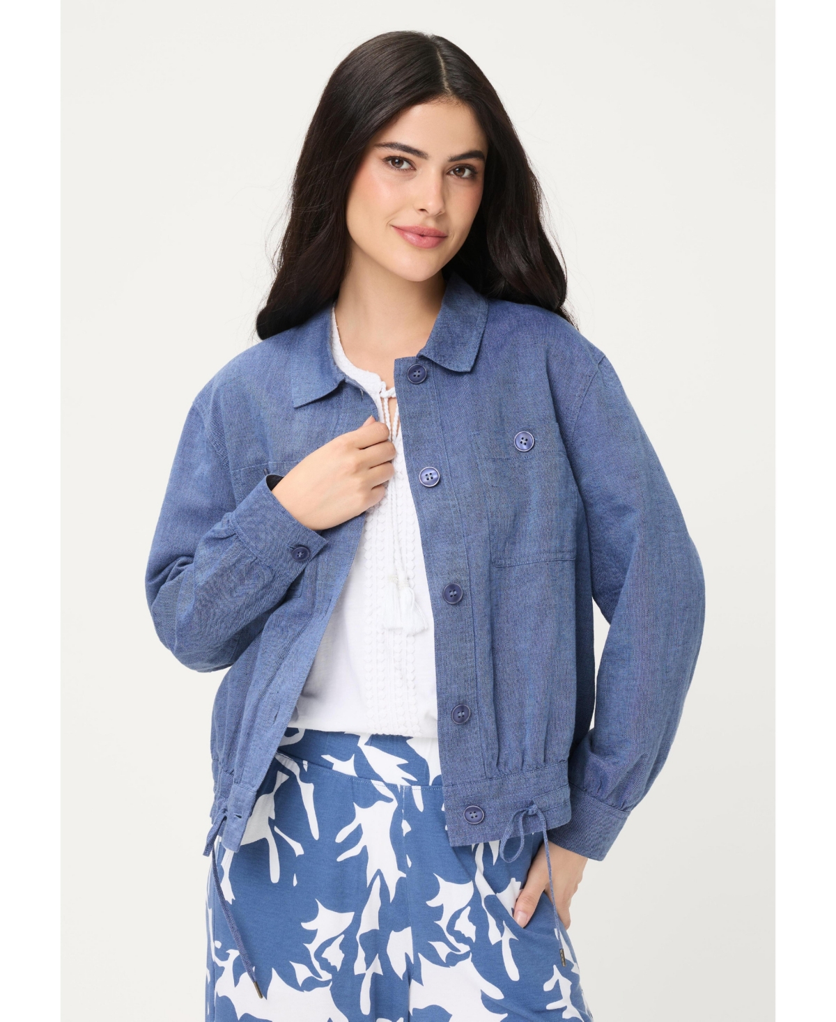Women's Linen-Cotton Jacket - Indigo denim mel.