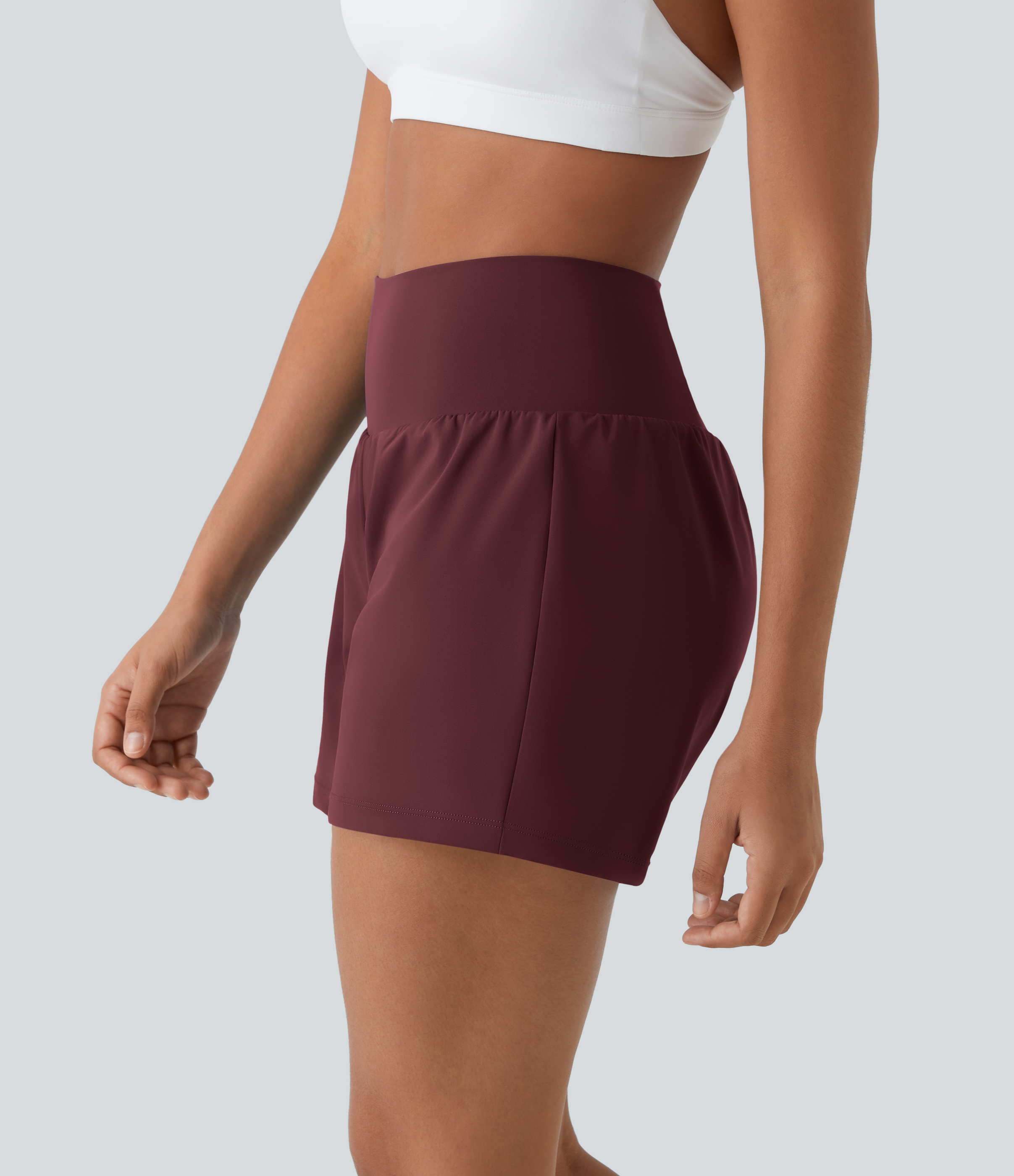 SoftlyZero™ Airy Super High Waisted 2-in-1  Cool Touch Yoga Shorts 5'' with Pockets-Longer Length Gym Short - Zinfandel