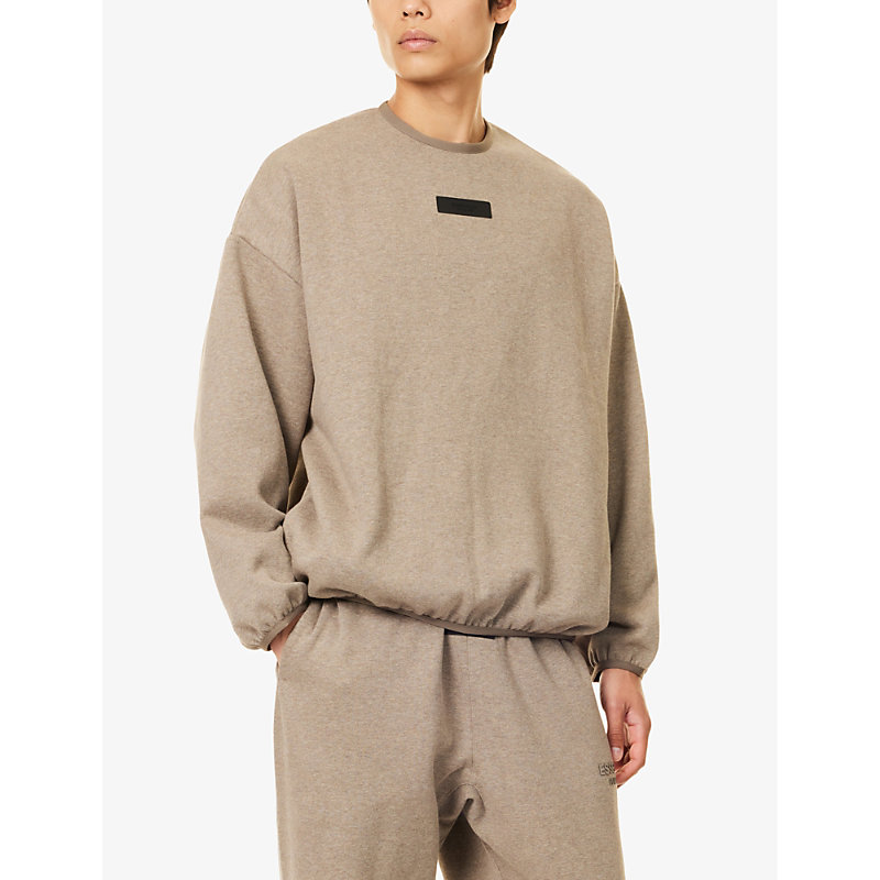 Mens Heather Grey Essentials Brand-patch Cotton-blend Sweatshirt S