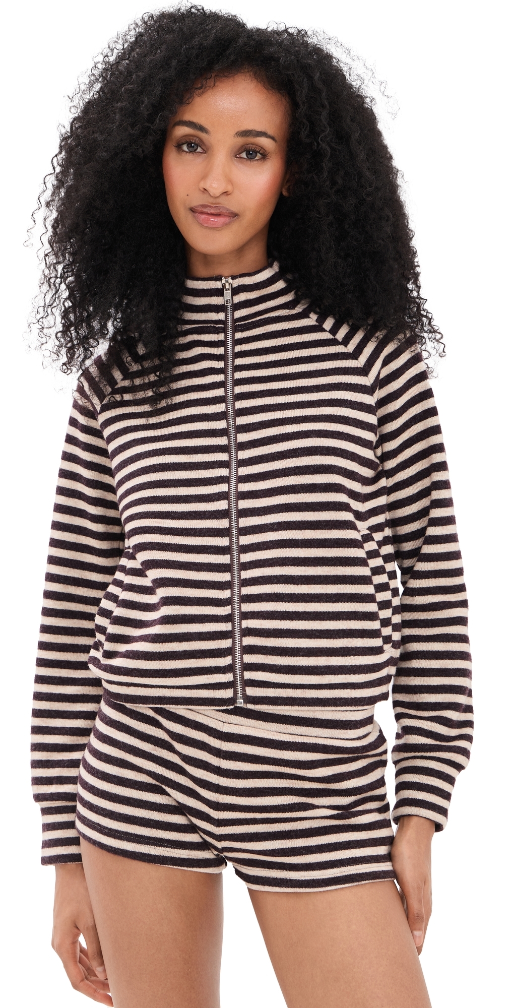Bloom Knit Jacket Beige Chocolate Stripe