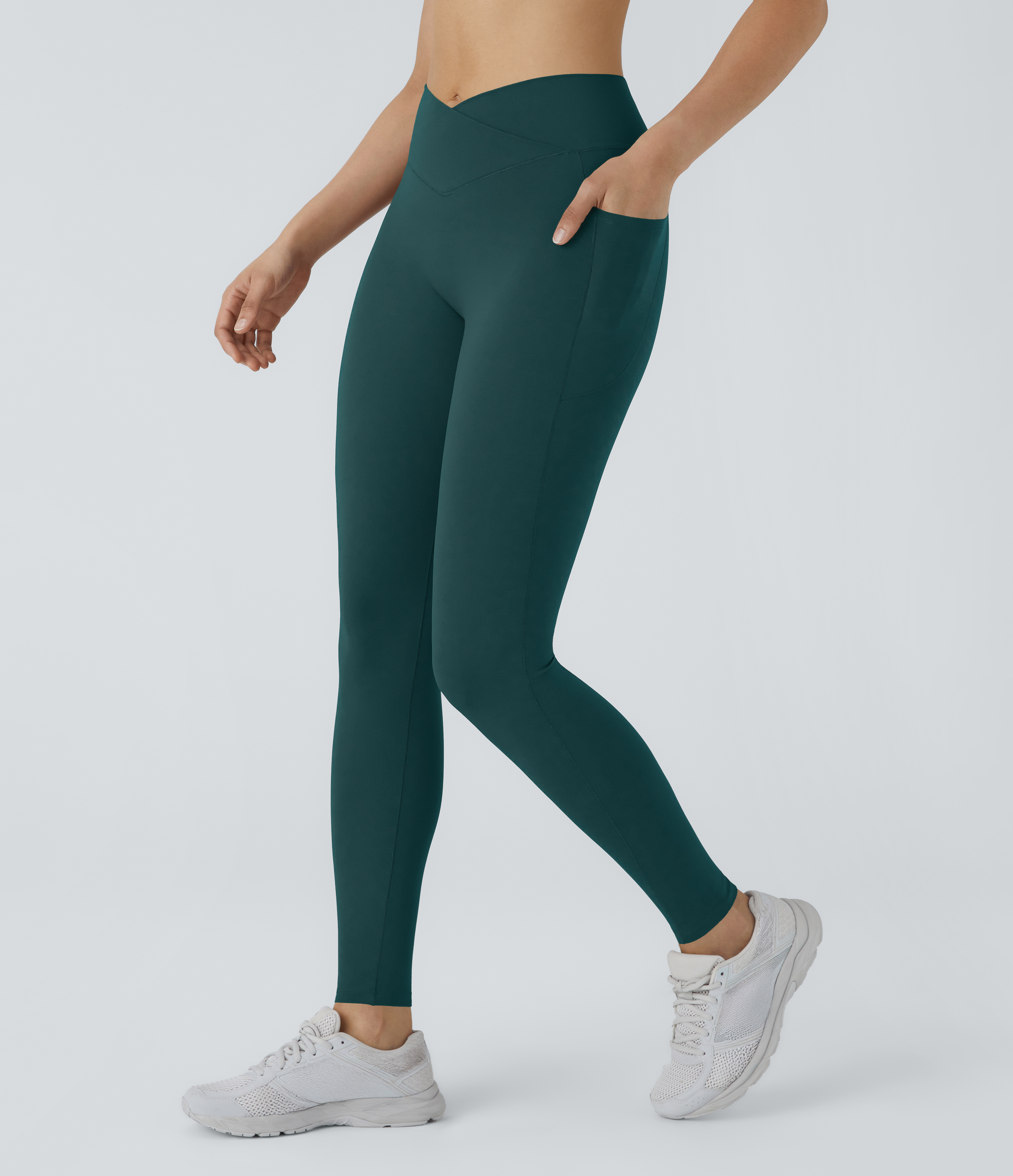 Patitoff™ 2.0 Pet Hair Resistant High Waisted Crossover Side Pocket Yoga Leggings - June Bug