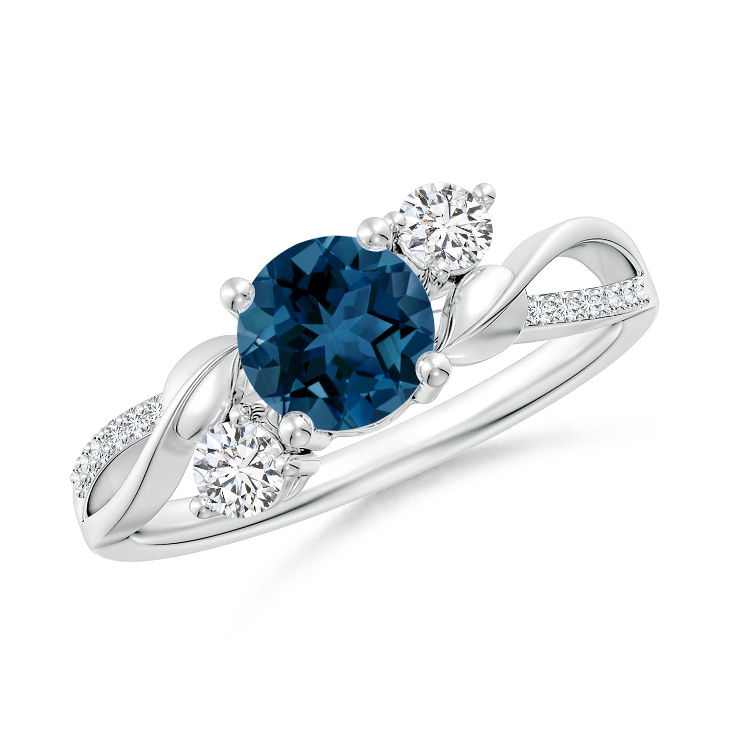 Angara 0.95 Carat London Blue Topaz and Diamond Twisted Vine Ring in Platinum