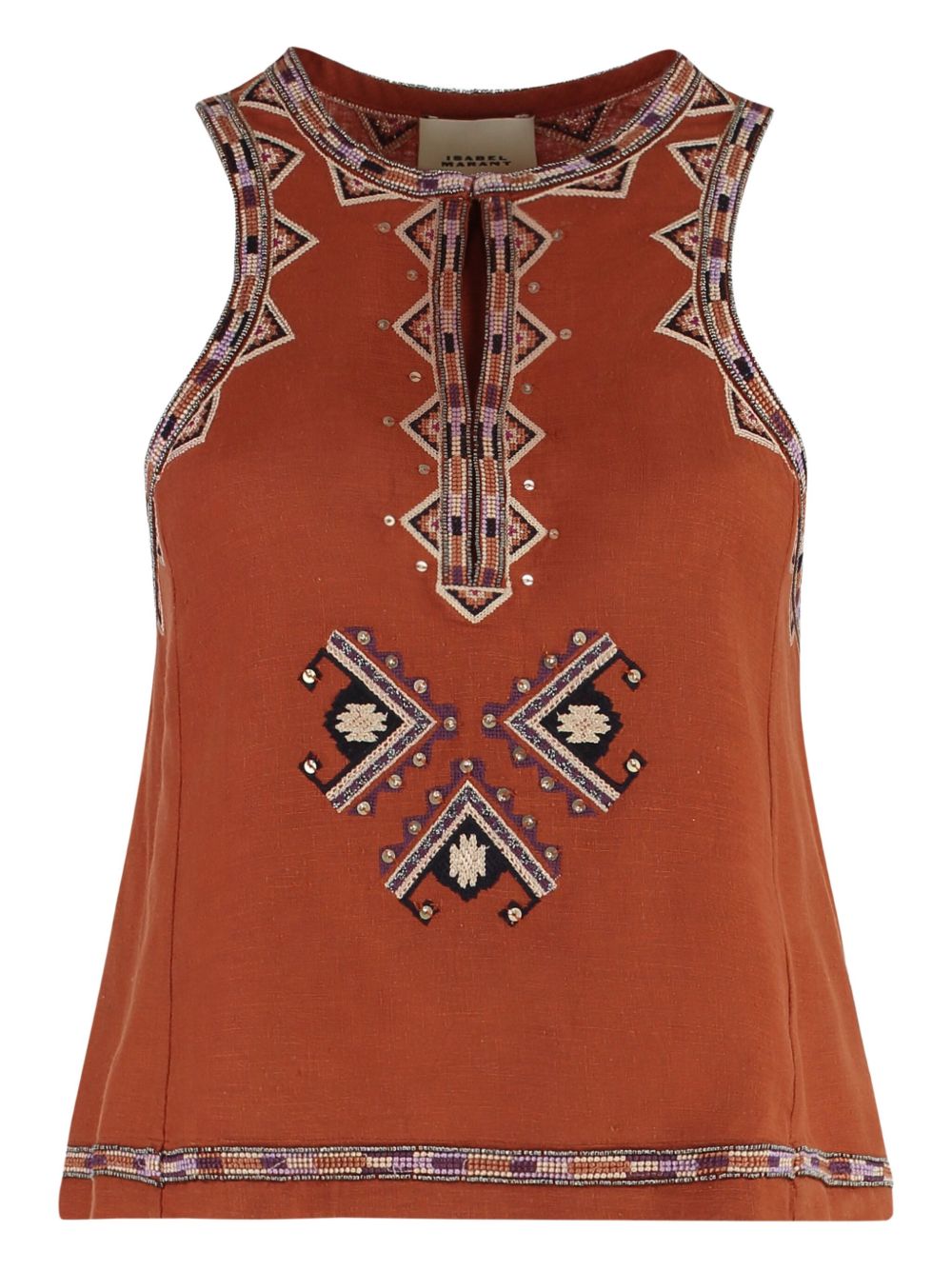 Zahara beaded-embellishment silk top - Brown