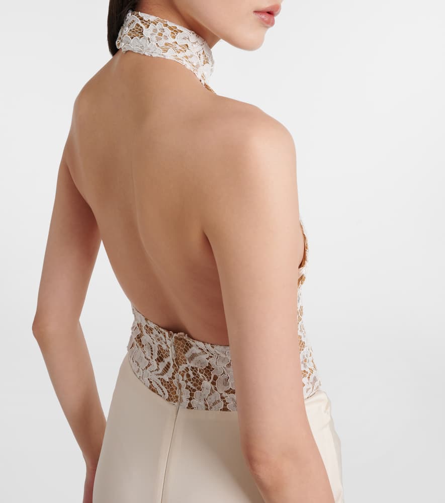 Cass embroidered ruched halterneck gown