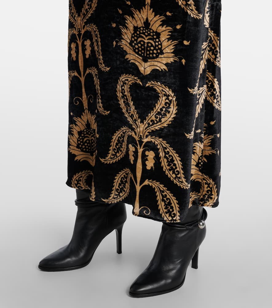 Embroidered velvet maxi dress