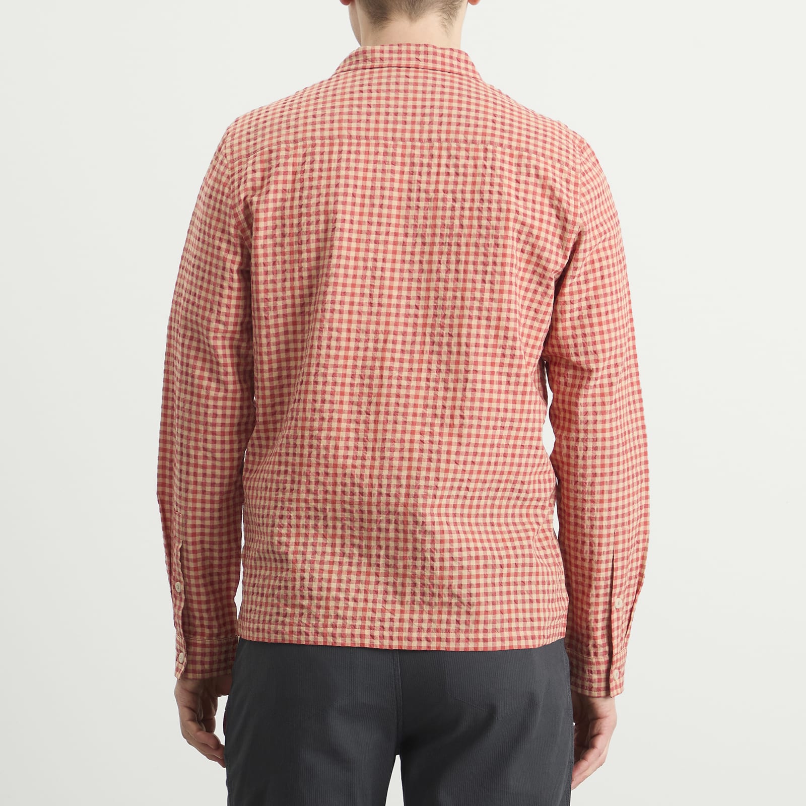 Men's Patch Shirt in Red Oxide Textured Check