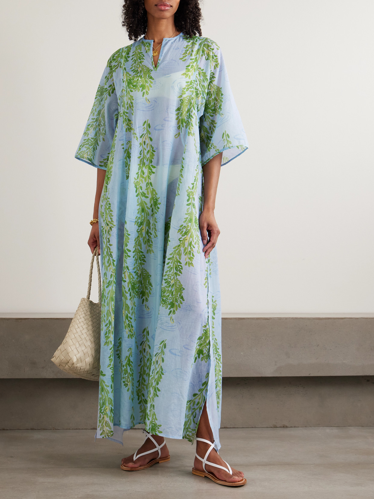 Rachel Printed Cotton-voile Kaftan - Blue