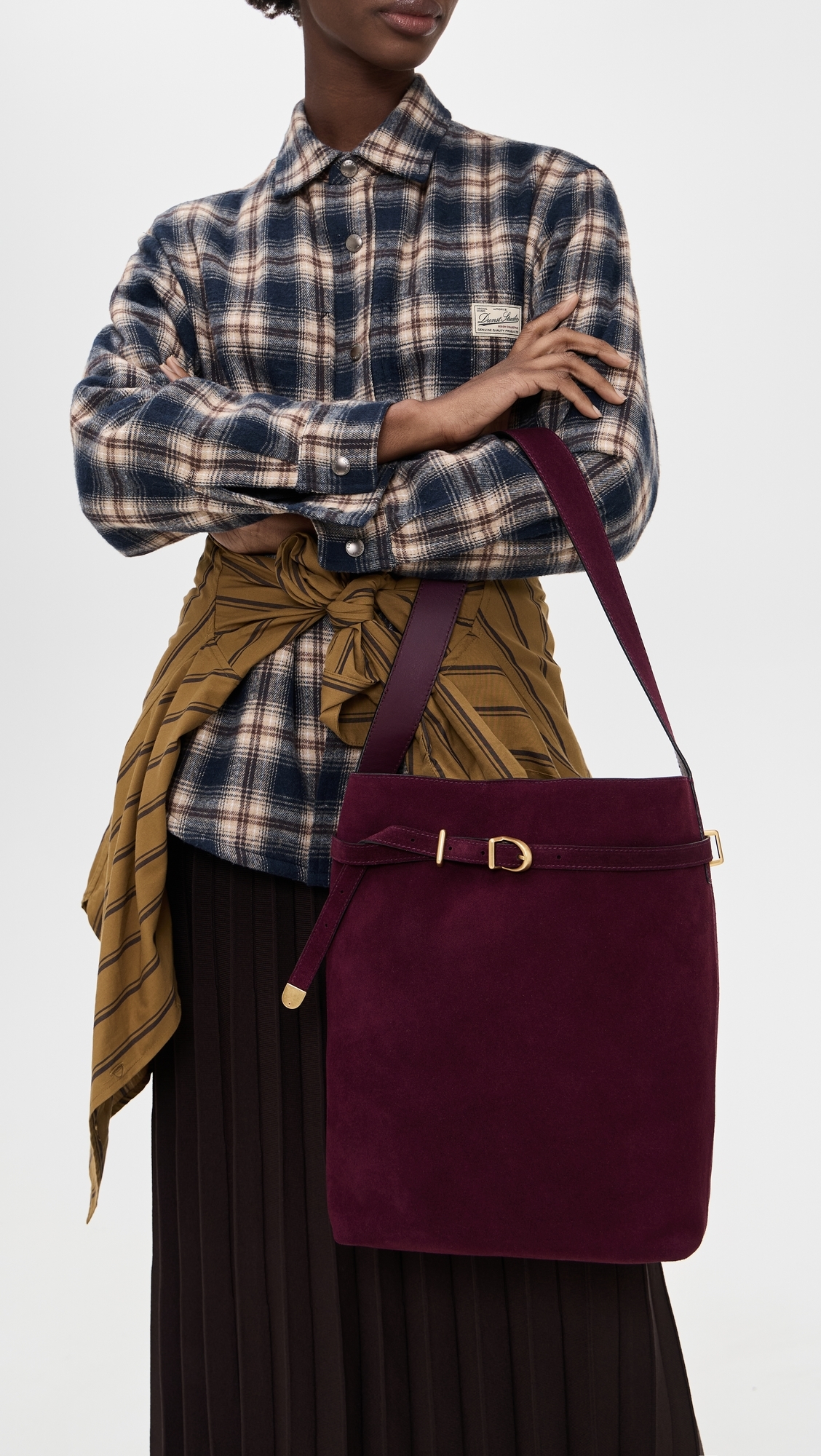 The Essential Belted Bucket Tote In Suede Dark Burgundy One Size