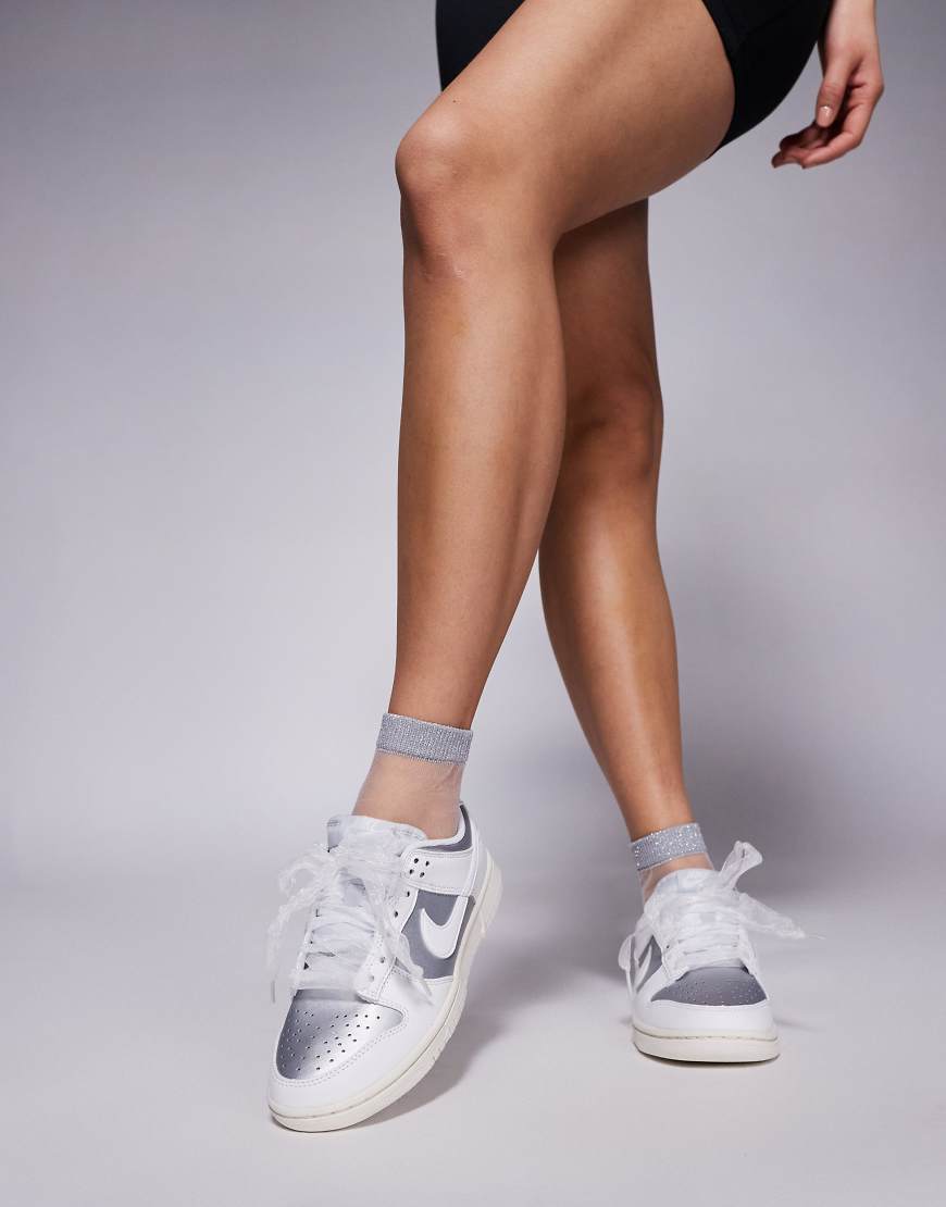 Nike Dunk Low NN metalic trainers in silver and white